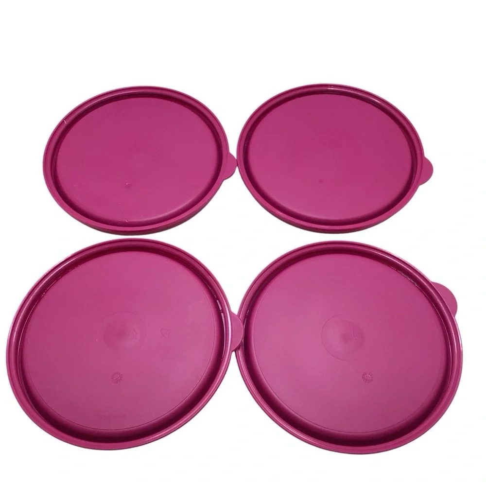Tupperware #148 Refrigerator Bowls Set 4 Magenta Lids 14oz Stacking Containers